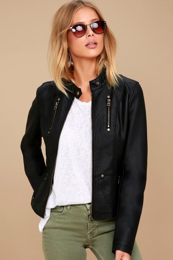 Tcec | Peace Of Mind Black Vegan Leather Moto Jacket | Size Large | 100% Polyester | Vegan Friendly | Lulus