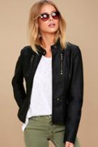 Tcec | Peace Of Mind Black Vegan Leather Moto Jacket | Size Large | 100% Polyester | Vegan Friendly | Lulus