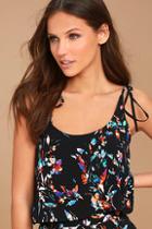 Lulus All The Feels Black Floral Print Crop Top