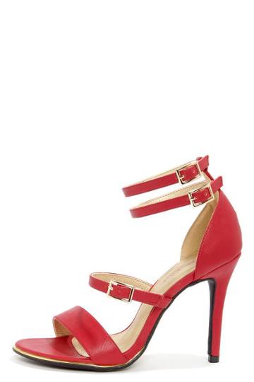 Shoe Republic La Gemini Red Ankle Strap Heels