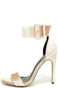Liliana Love And Luck Nude Velvet Ankle Strap Heels