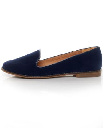 Qupid Strip 27 Blue Velvet Loafer Flats