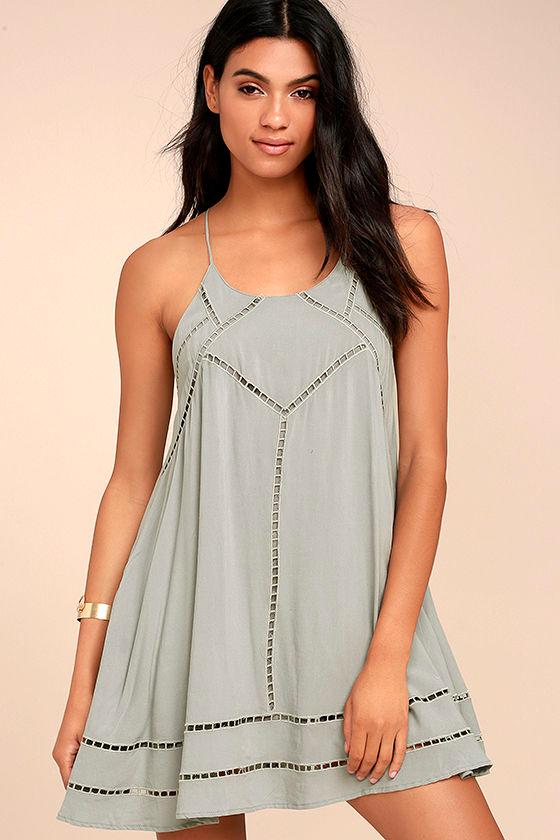 Lulus | Sister Moon Grey Embroidered Swing Dress | Size X-large | 100% Rayon