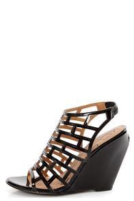 Kelsi Dagger Eris Black Patent Cutout Cage Wedges