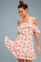 Black Swan Ellison Light Blush Floral Print Off-the-shoulder Dress | Lulus