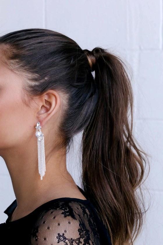 Espyn Silver Rhinestone Tassel Earrings | Lulus