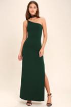 Lulus | Face To Face Dark Green One Shoulder Maxi Dress | Size Large