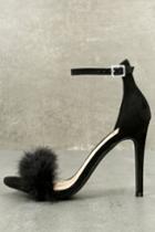 Lulus | Valentina Black Feather Ankle Strap Heels | Size 6