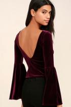 Lulus Look To The Moon Burgundy Velvet Long Sleeve Crop Top