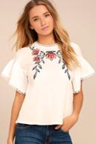 Moon River Del Mar White Embroidered Top
