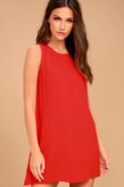 Lulus | Sassy Sweetheart Coral Red Shift Dress | Size Large | 100% Rayon