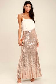 Lulus Effervescent Evening Gold Sequin Maxi Skirt