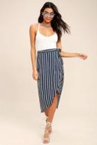 Start Anew Blue And White Striped Wrap Midi Skirt | Lulus