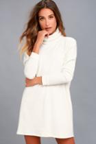 Lulus | Scheme Of Things Cream Long Sleeve Dress | Size Large | White