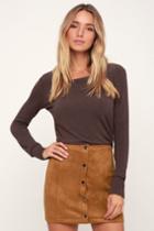 Jack By Bb Dakota Can't Buy Me Love Camel Suede Snap-front Mini Skirt | Lulus