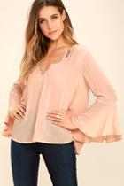 Lush Rolling Pastures Light Peach Long Sleeve Top