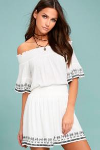 Lost + Wander El Sol White Embroidered Skater Skirt