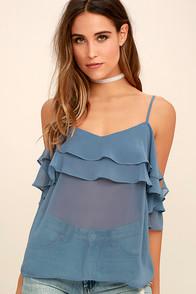 Re:named Feeling Sentimental Slate Blue Off-the-shoulder Top