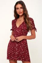 Maley Wine Red Floral Print Tie-sleeve Skater Dress | Lulus