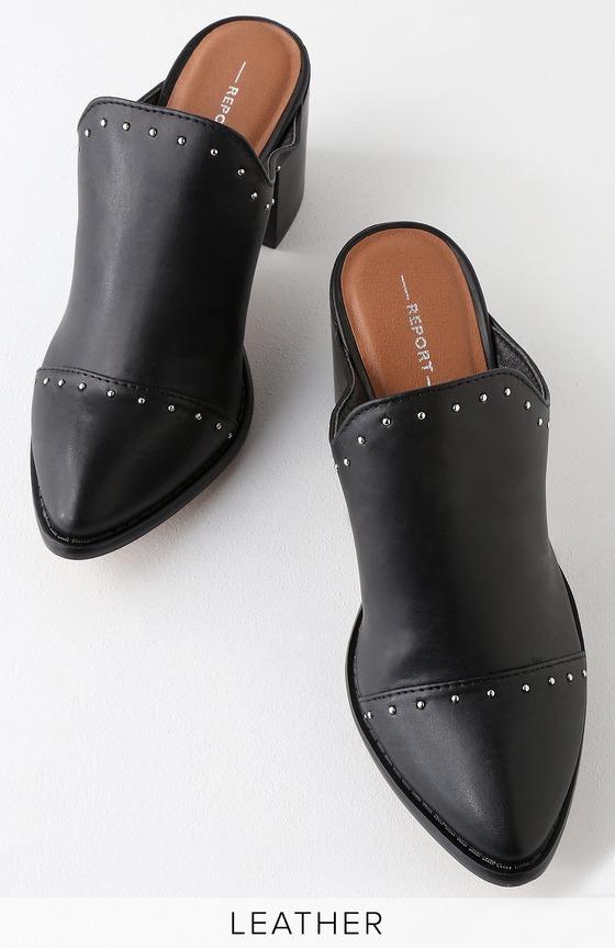 Report Tre Black Studded Mules | Lulus