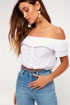 Charming Choice White Eyelet Off-the-shoulder Crop Top | Lulus