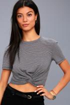 Positive Vibes Charcoal Grey Striped Crop Top | Lulus