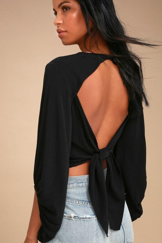 Mustard Seed Laraine Black Long Sleeve Tie-back Top | Lulus
