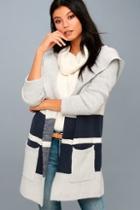 Dress Forum Carlsbad Grey And Navy Blue Striped Hooded Cardigan Sweater