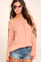 Piece Of Me Blush Pink Embroidered Off-the-shoulder Top | Lulus