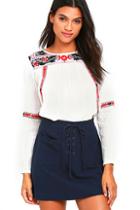 Amuse Society Madyson Ivory Embroidered Long Sleeve Top