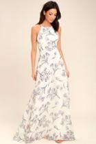 Lulus | Adventure Seeker Cream Floral Print Maxi Dress | Size Small | White | 100% Polyester
