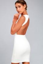 Lulus | Hey Honey White Backless Bodycon Dress | Size Large | 100% Polyester