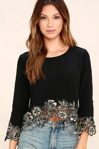 Luxxel Dance In The Dark Black Embroidered Crop Top