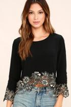 Luxxel Dance In The Dark Black Embroidered Crop Top