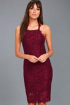 Lulus | Wishful Wanderings Burgundy Lace Bodycon Midi Dress | Size Large | Red | 100% Polyester