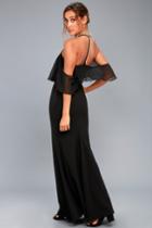 Lulus | Pearls Of Wisdom Black Pearl Off-the-shoulder Maxi Dress | Size Medium | 100% Polyester