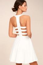 Lulus | Call Back White Backless Skater Dress | Size Large | 100% Polyester