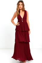 Lulus Gently Adrift Wine Red Maxi Dress