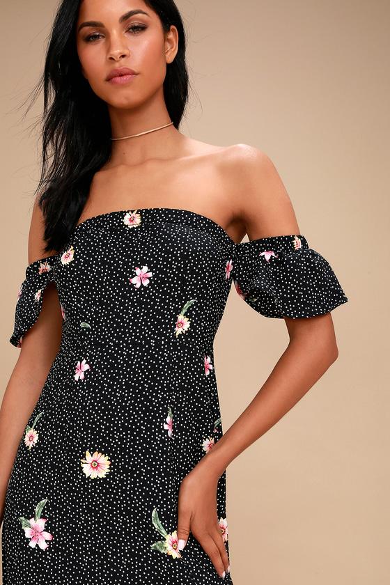 Dancing Daisies Black Floral Print Off-the-shoulder Maxi Dress | Lulus