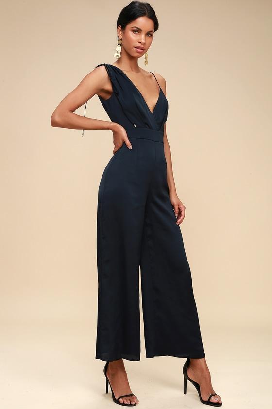Keepsake I've Got You Navy Blue Asymmetrical Jumpsuit | Lulus