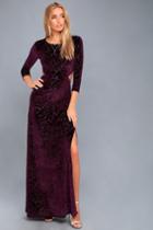 Lulus | Perfect Night Plum Purple Velvet Print Maxi Dress | Size Small | 100% Polyester