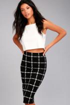 Current Air Strike A Pose Black And White Grid Print Pencil Skirt