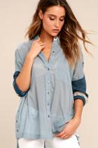 Free People Rainbow Rays Blue Button-up Top