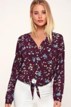 Cole Valley Burgundy Floral Print Tie-front Top | Lulus