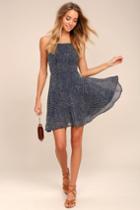 Lulus | Happy Together Navy Blue Polka Dot Lace-up Dress | Size X-large | 100% Polyester