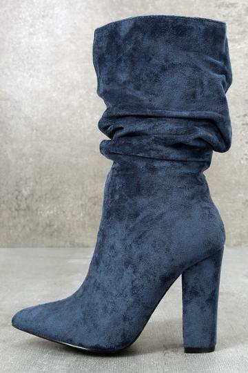 Cape Robbin | Paolina Navy Slouchy High Heel Mid-calf Boots | Lulus