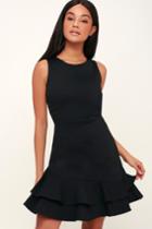Darla Black Ruffled Asymmetrical Mini Dress | Lulus