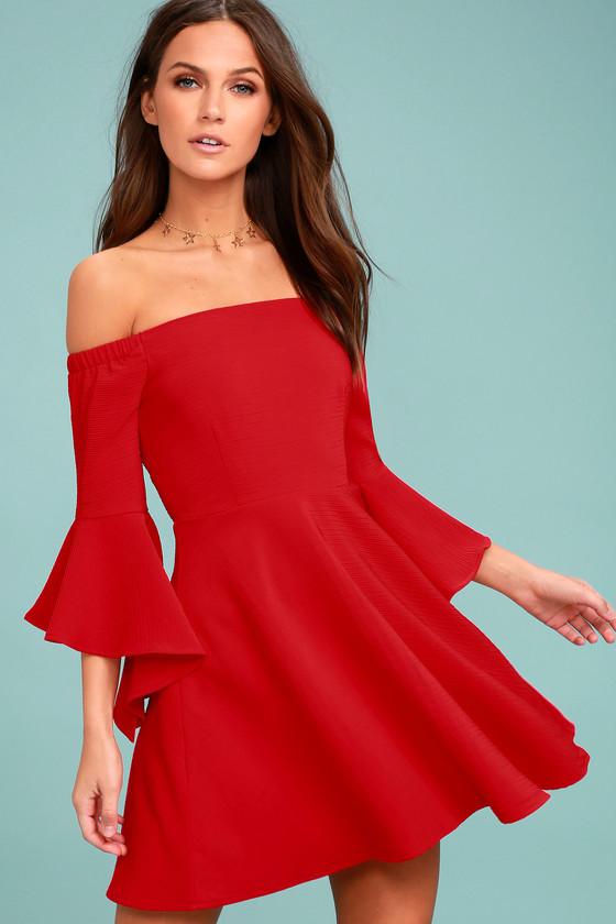 J.o.a. Mikkaa Red Off-the-shoulder Skater Dress | Lulus