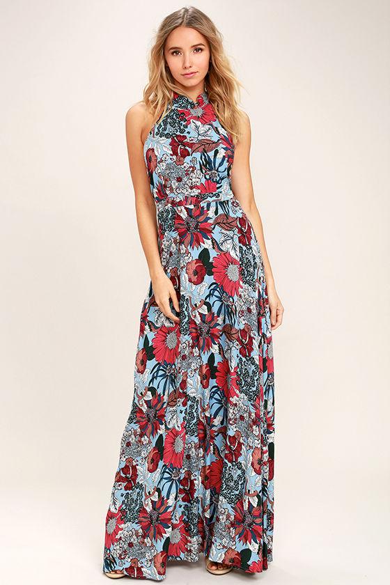 Lulus | Color Me In Light Blue Floral Print Maxi Dress