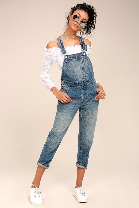 Cheap Monday Chore Dungaree Medium Wash Denim Overalls | Lulus